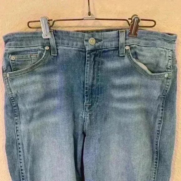 7 For All Man Kind Ankle Straight Jean Sz 31 high rise casual y2k medium wash - Picture 3 of 8
